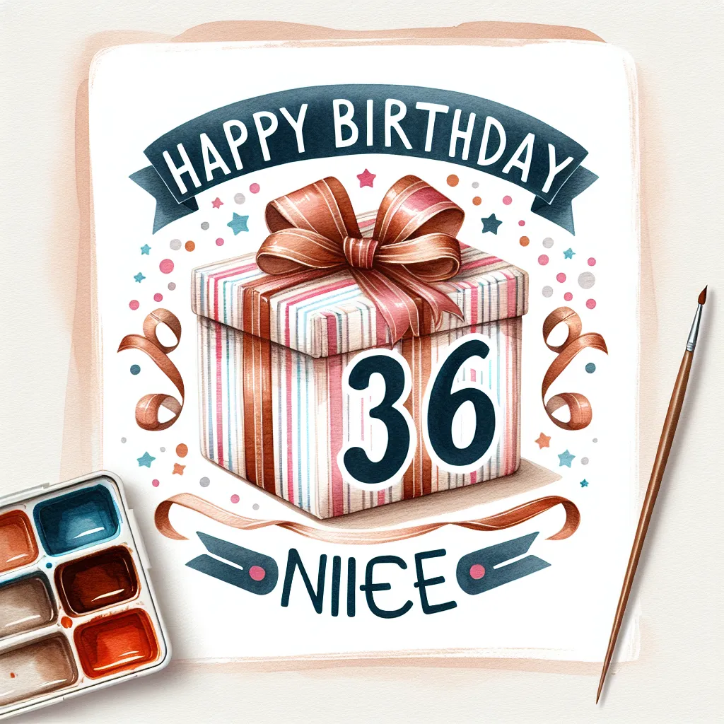 Happy 36th Birthday Niece with Gift Watercolor Style