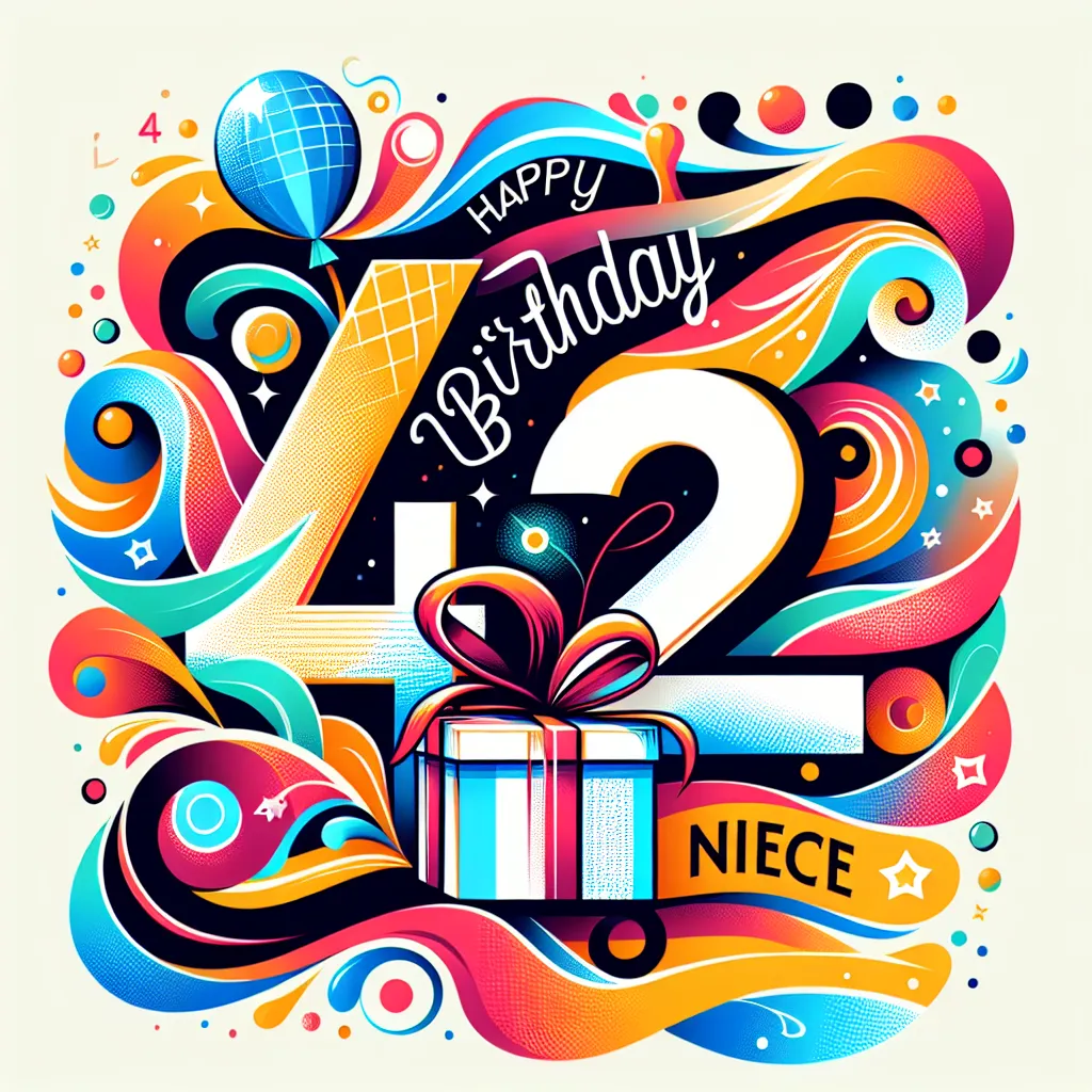 Happy 42nd Birthday Niece with Gift Abstract Art Style