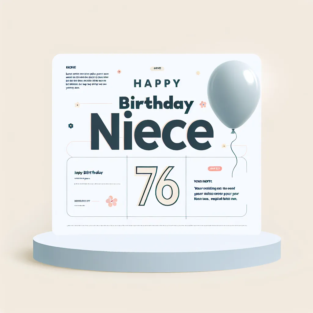 Happy 76th Birthday Niece with Balloon Modern Minimalist Style