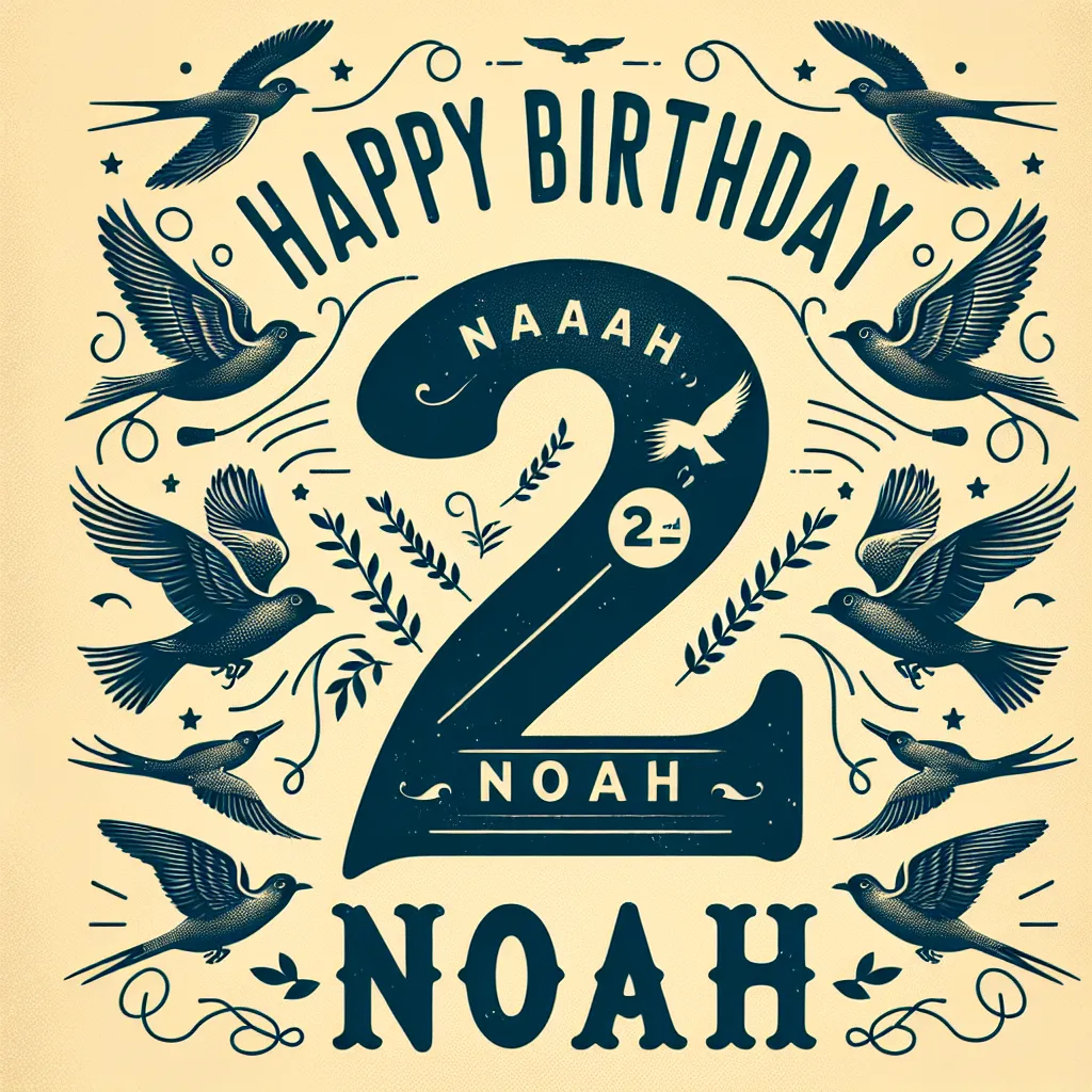 Happy 2nd Birthday Noah with Birds Vintage Nostalgic Style