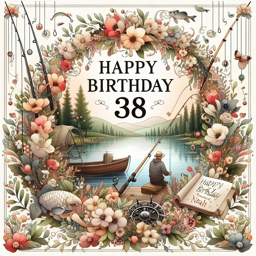 Happy 38th Birthday Noah with Fisherman Nature Floral Style