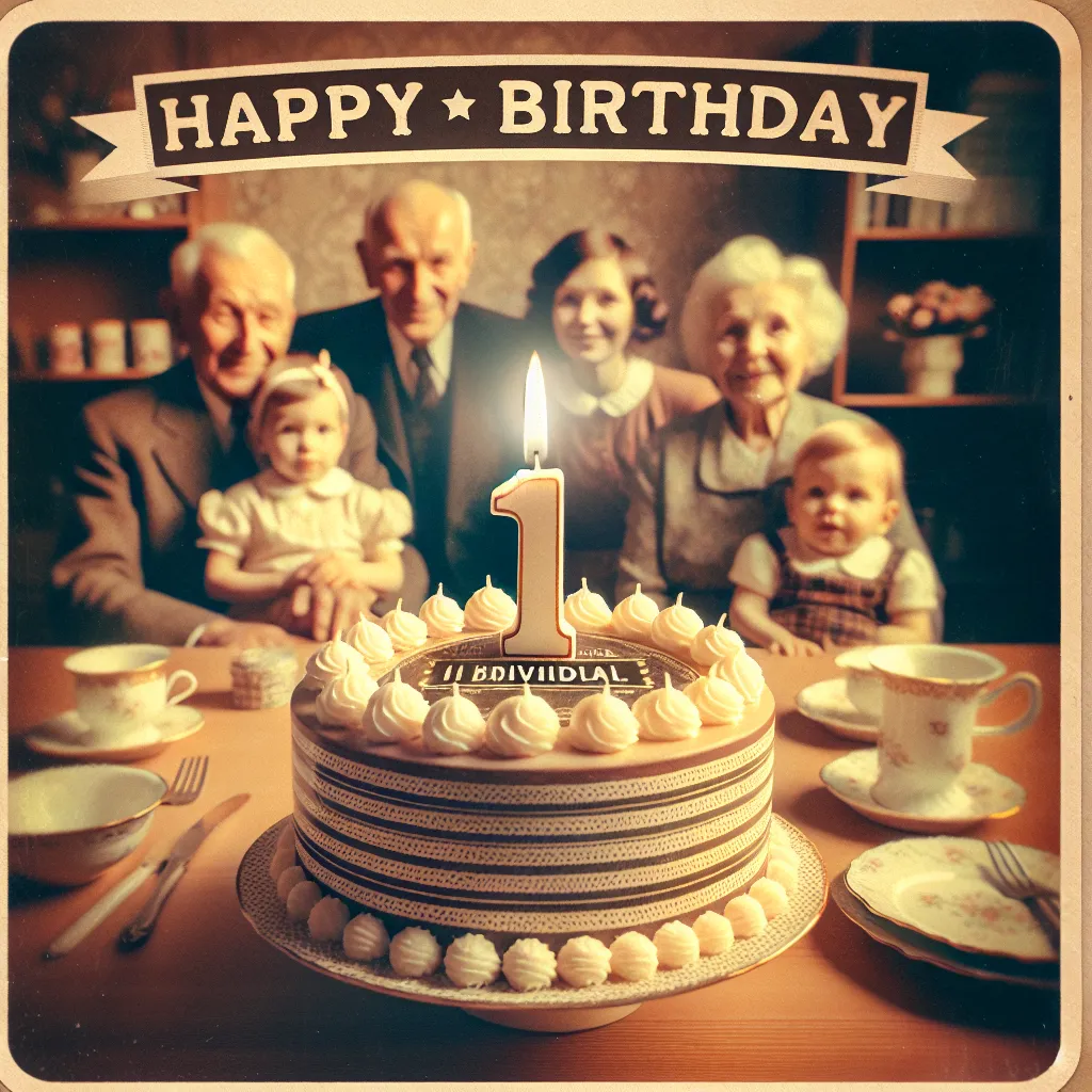 Happy 1st Birthday Olivia with Cake Vintage Nostalgic Style