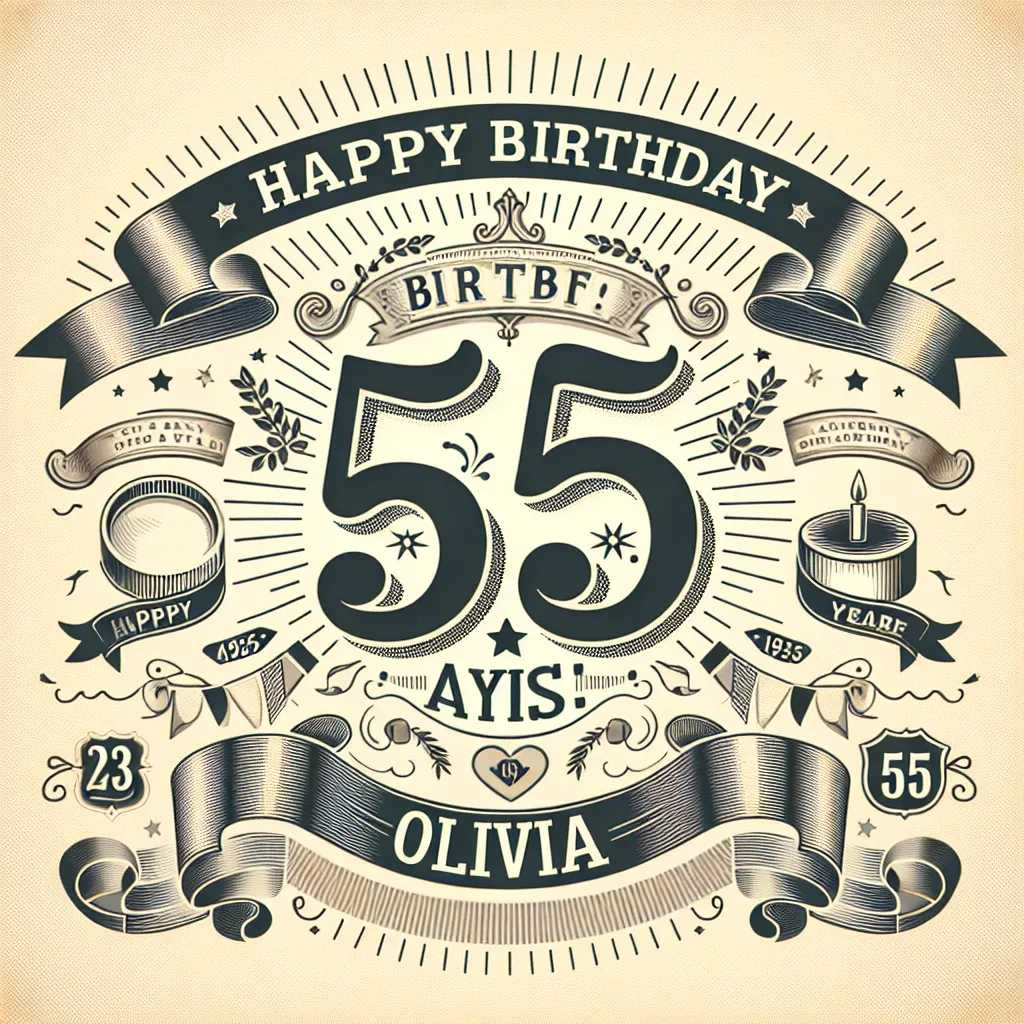 Happy 55th Birthday Olivia with Ribbon Vintage Nostalgic Style