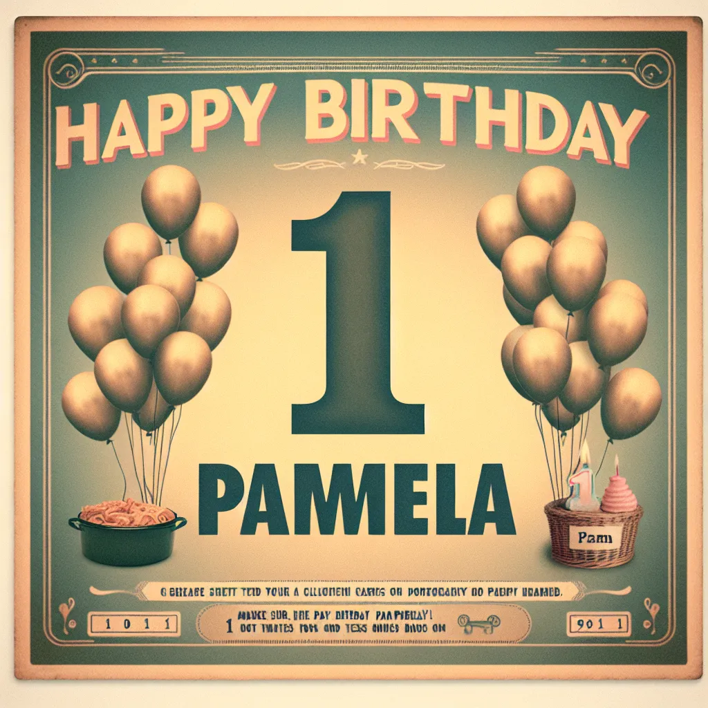 Happy 1st Birthday Pamela with Balloon Vintage Nostalgic Style