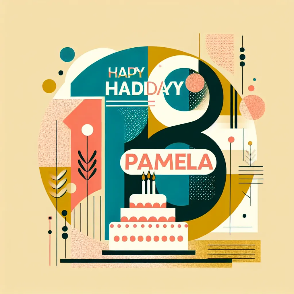 Happy 18th Birthday Pamela with Cake Abstract Art Style