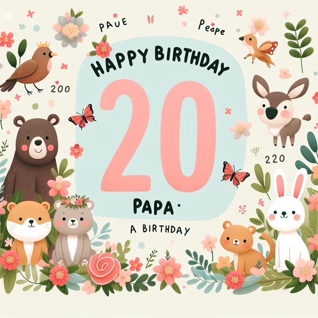 Happy 20th Birthday Papa with Cute Animals Nature Floral Style