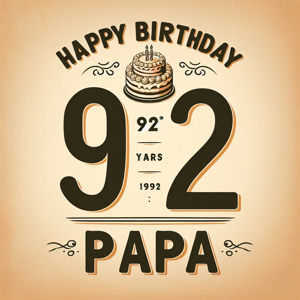 Happy 92nd Birthday Papa with Cake Vintage Nostalgic Style