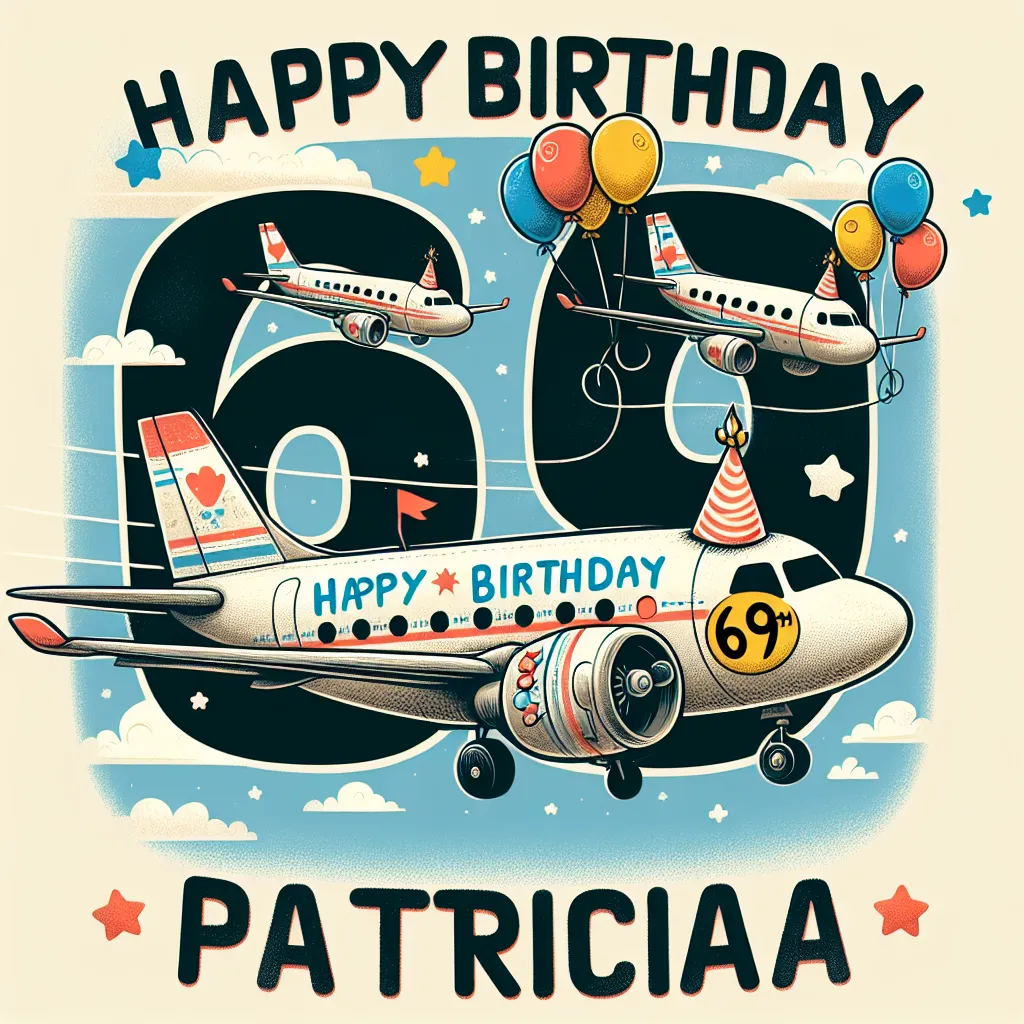 Happy 69th Birthday Patricia with Airplanes Humorous Funny Style