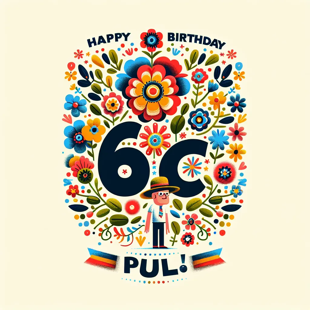 Happy 66th Birthday Paul with Flowers Illustration Cartoon Style