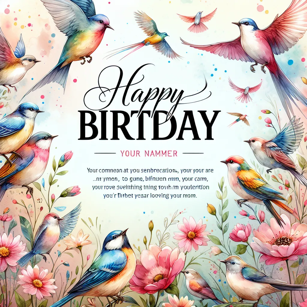 Happy 90th Birthday Paul with Birds Watercolor Style