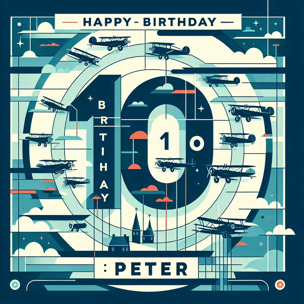 Happy 10th Birthday Peter with Airplanes Abstract Art Style