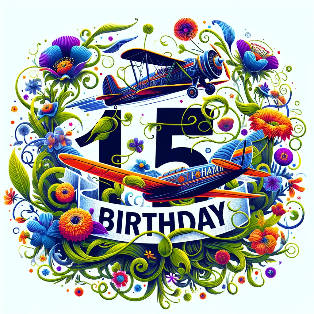 Happy 15th Birthday Peter with Airplanes Nature Floral Style