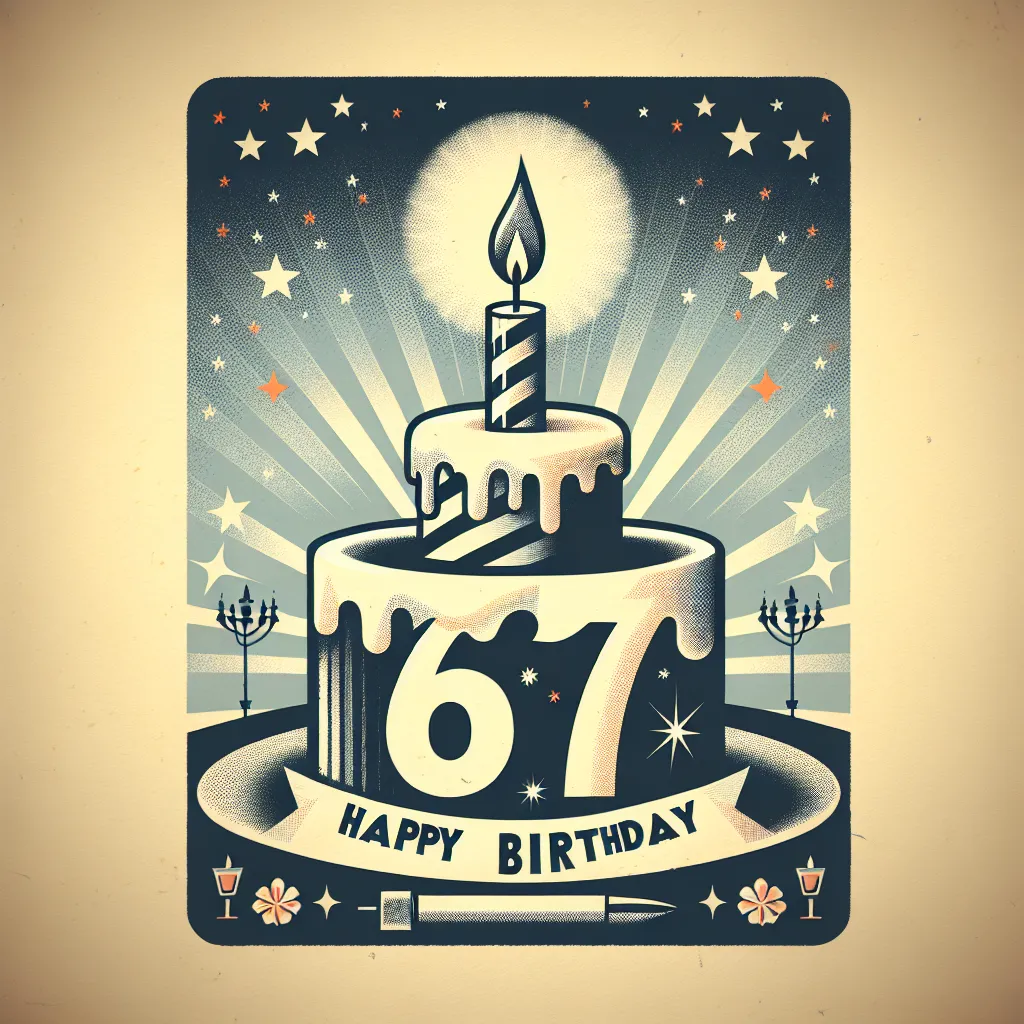Happy 67th Birthday Peter with Candle Vintage Nostalgic Style