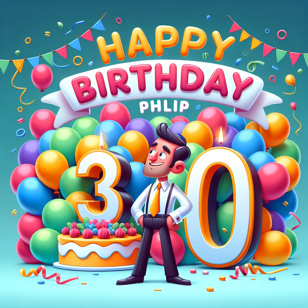 Happy 30th Birthday Philip with Balloon Humorous Funny Style