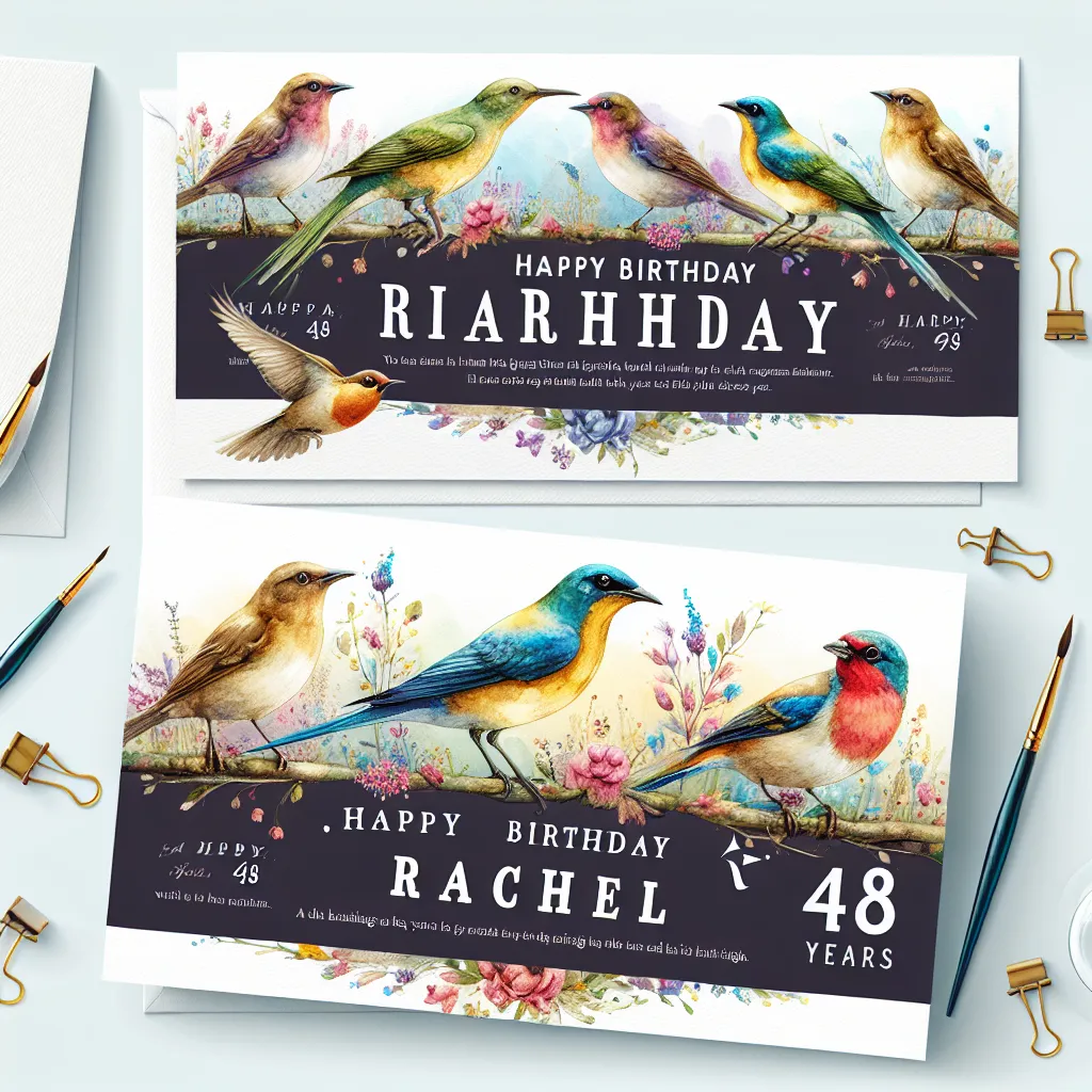 Happy 48th Birthday Rachel with Birds Watercolor Style