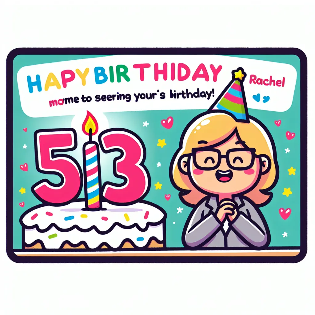 Happy 53rd Birthday Rachel with Candle Illustration Cartoon Style