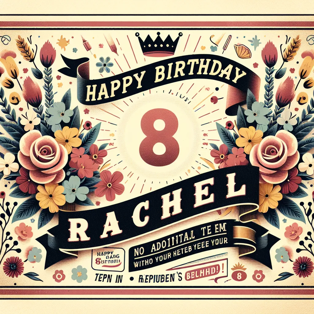Happy 8th Birthday Rachel with Flowers Vintage Nostalgic Style
