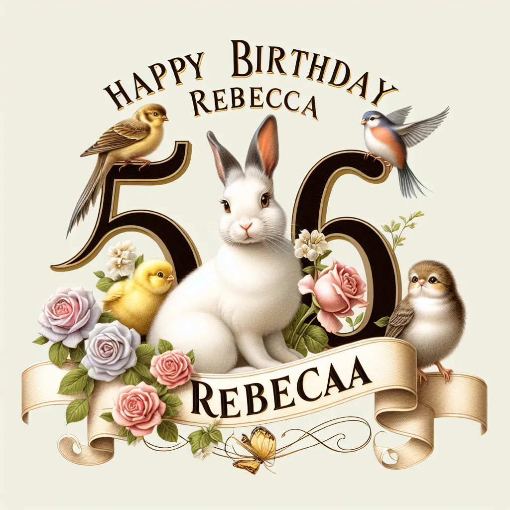 Happy 56th Birthday Rebecca with Cute Animals Elegant Classic Style