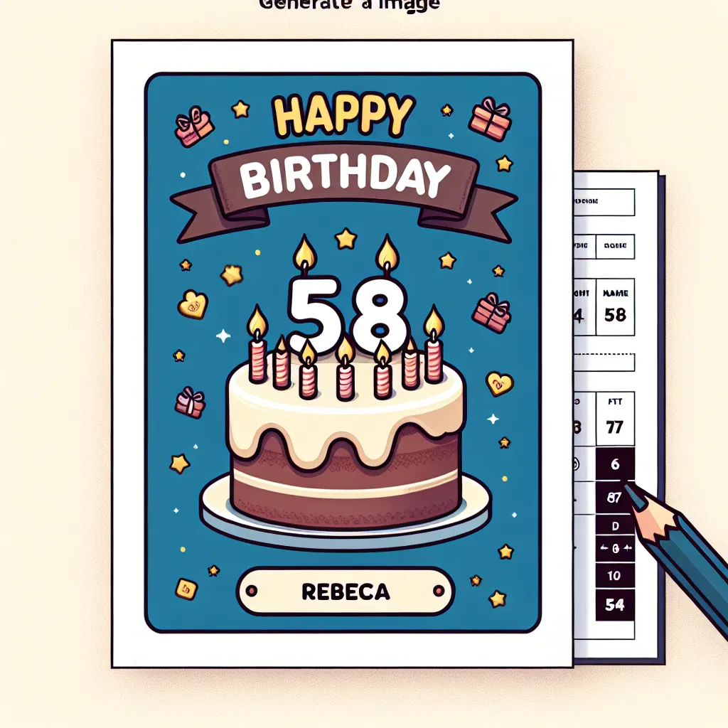 Happy 58th Birthday Rebecca with Candle Illustration Cartoon Style