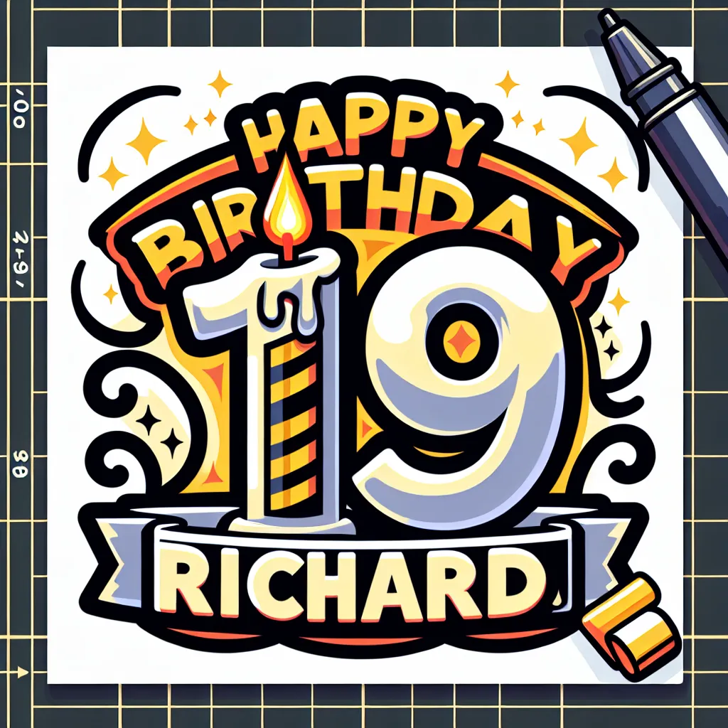 Happy 19th Birthday Richard with Candle Illustration Cartoon Style