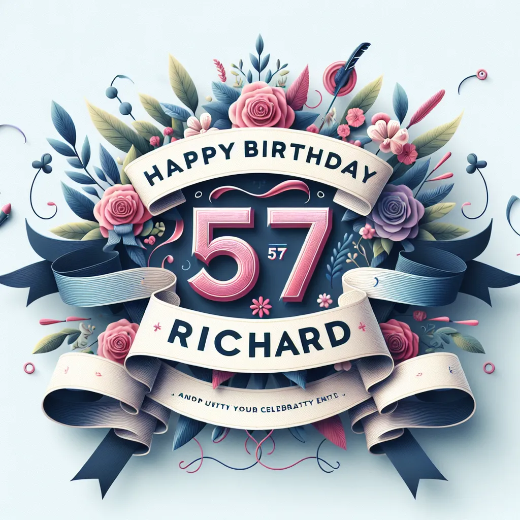 Happy 57th Birthday Richard with Ribbon Nature Floral Style