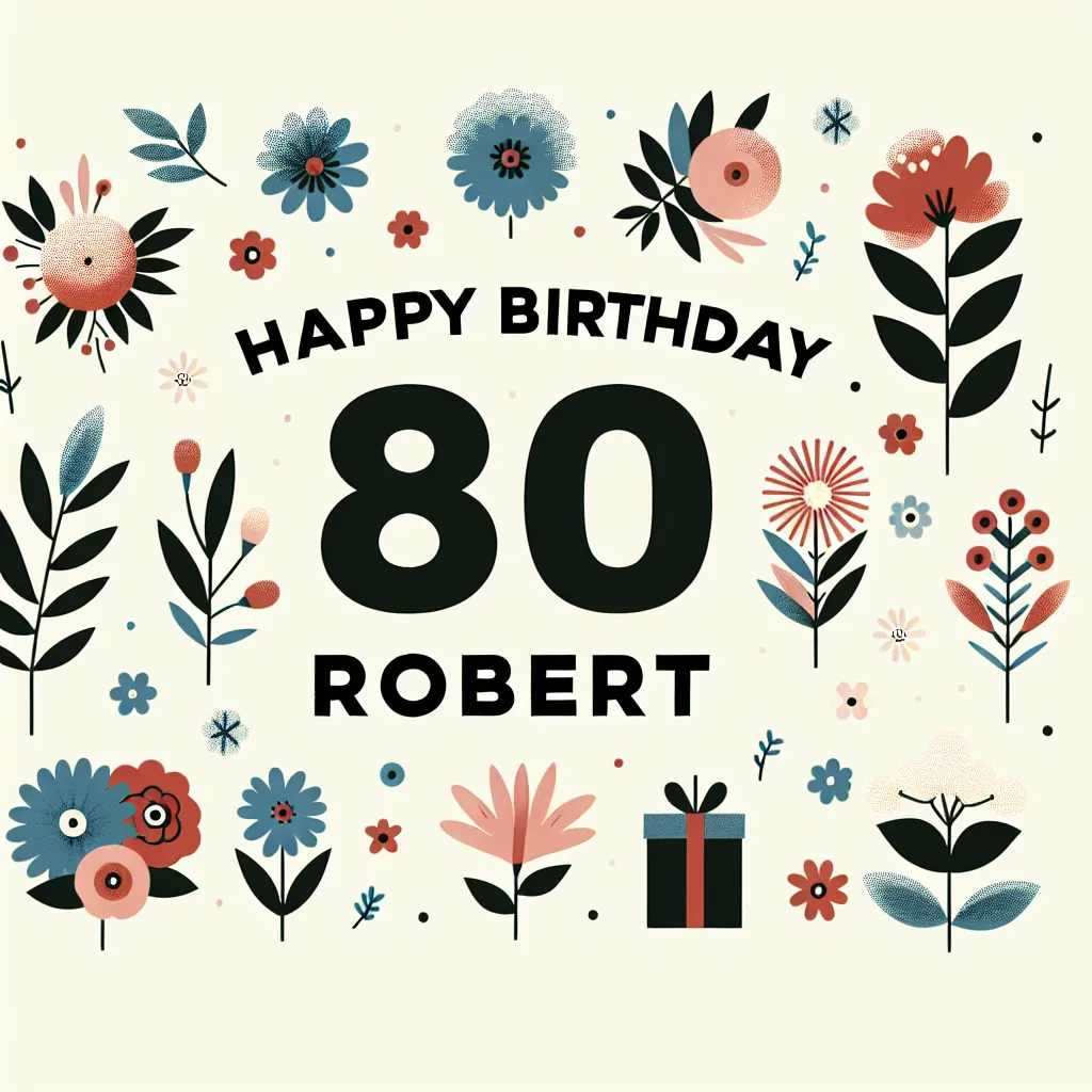 Happy 80th Birthday Robert with Flowers Modern Minimalist Style