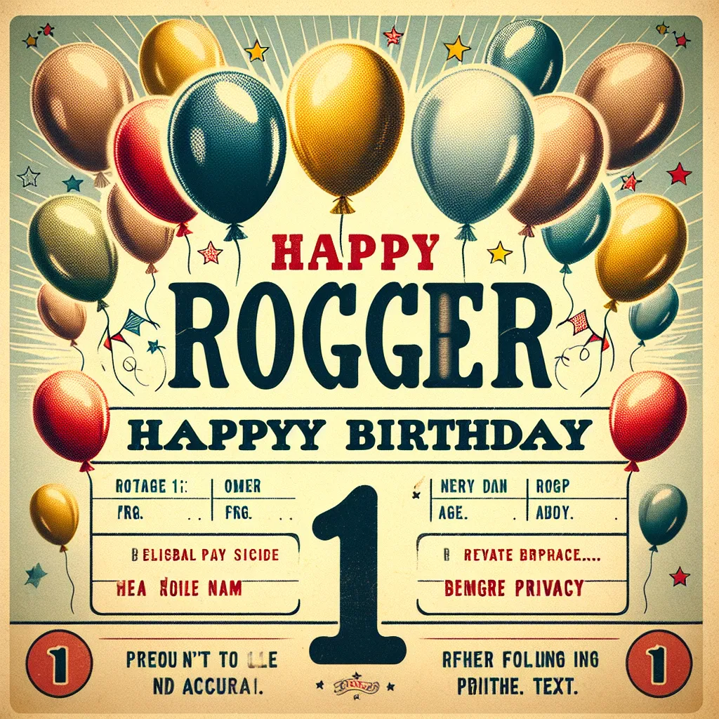 Happy 1st Birthday Roger with Balloon Vintage Nostalgic Style