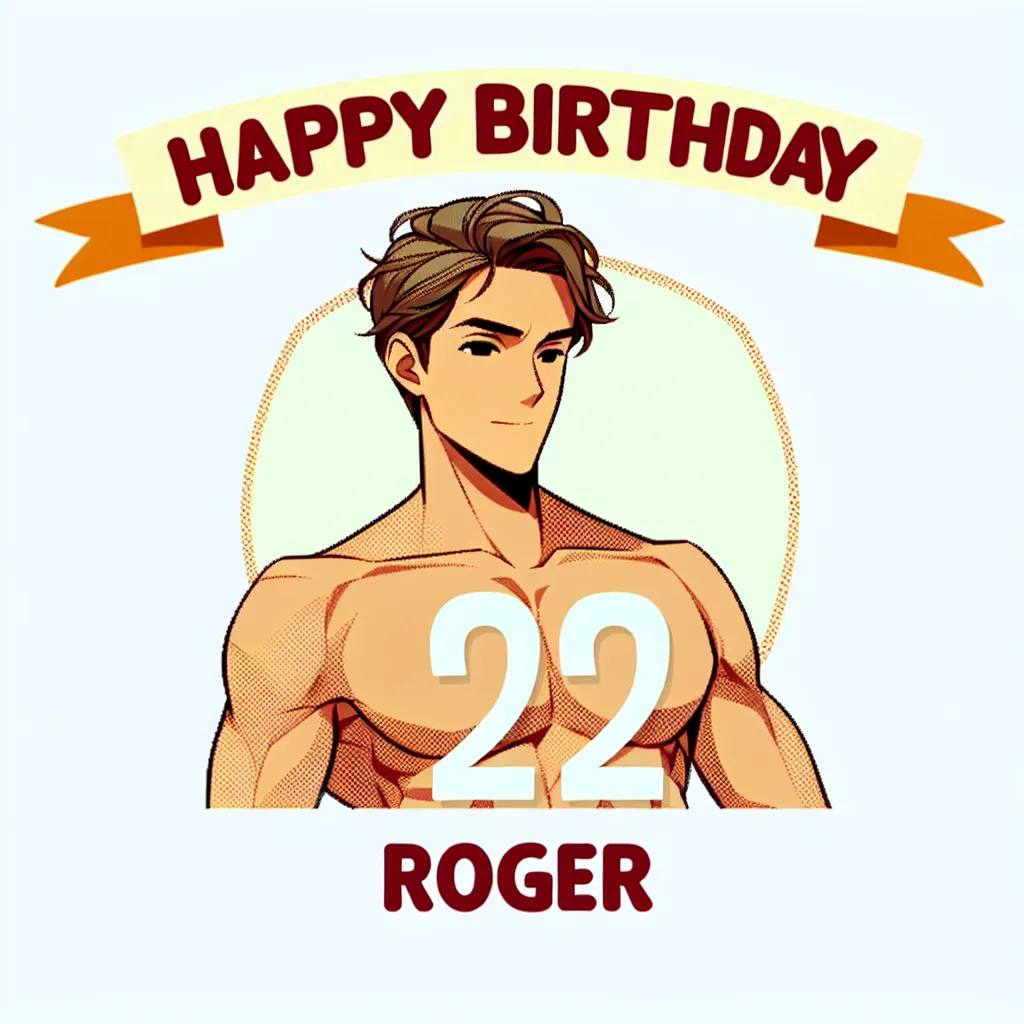 Happy 22nd Birthday Roger with Ribbon Illustration Cartoon Style