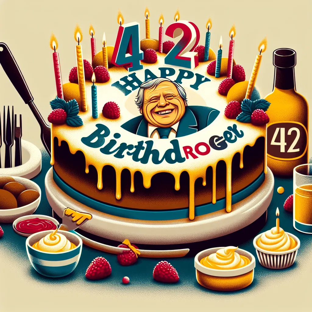 Happy 42nd Birthday Roger with Cake Humorous Funny Style
