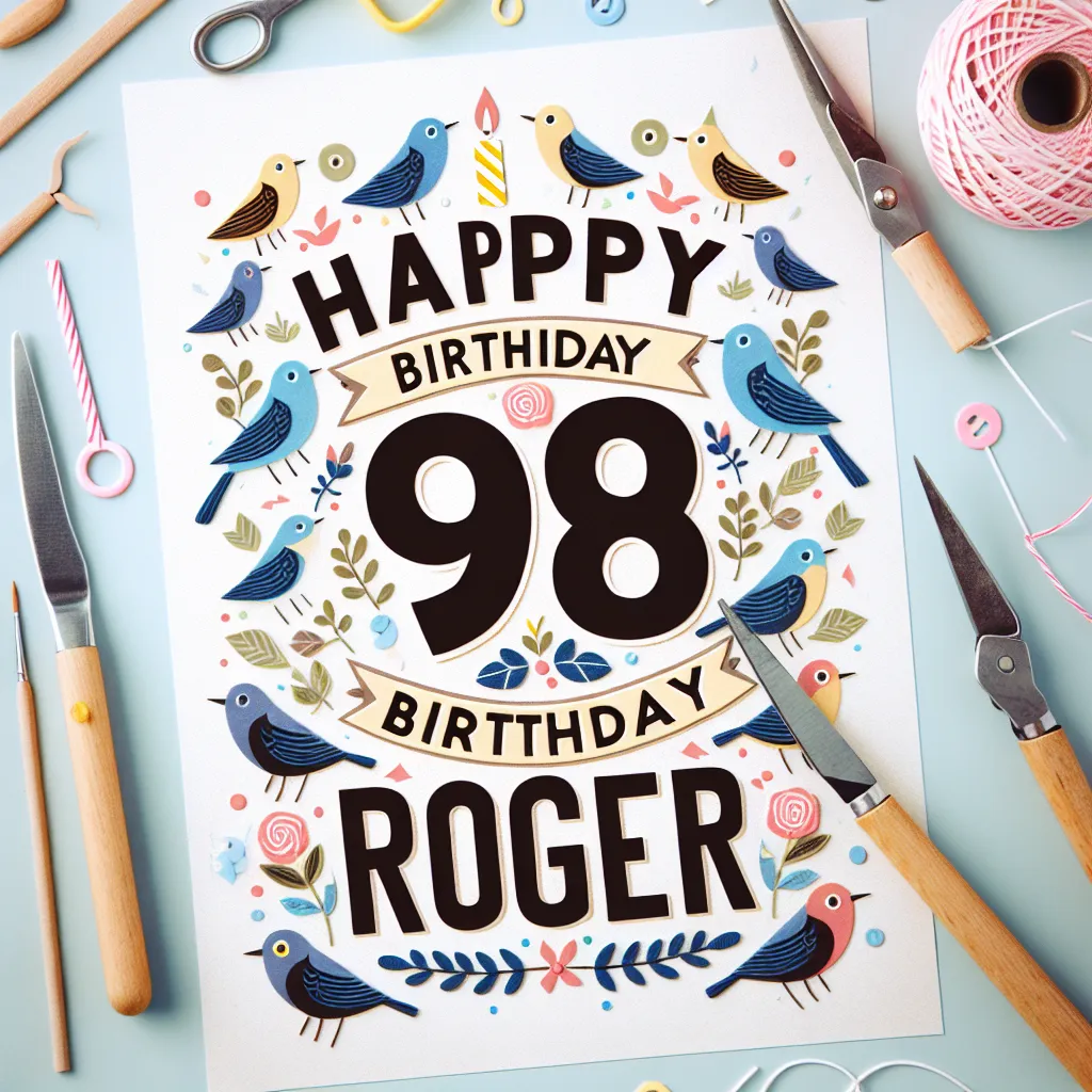 Happy 98th Birthday Roger with Birds Handcrafted DIY Style