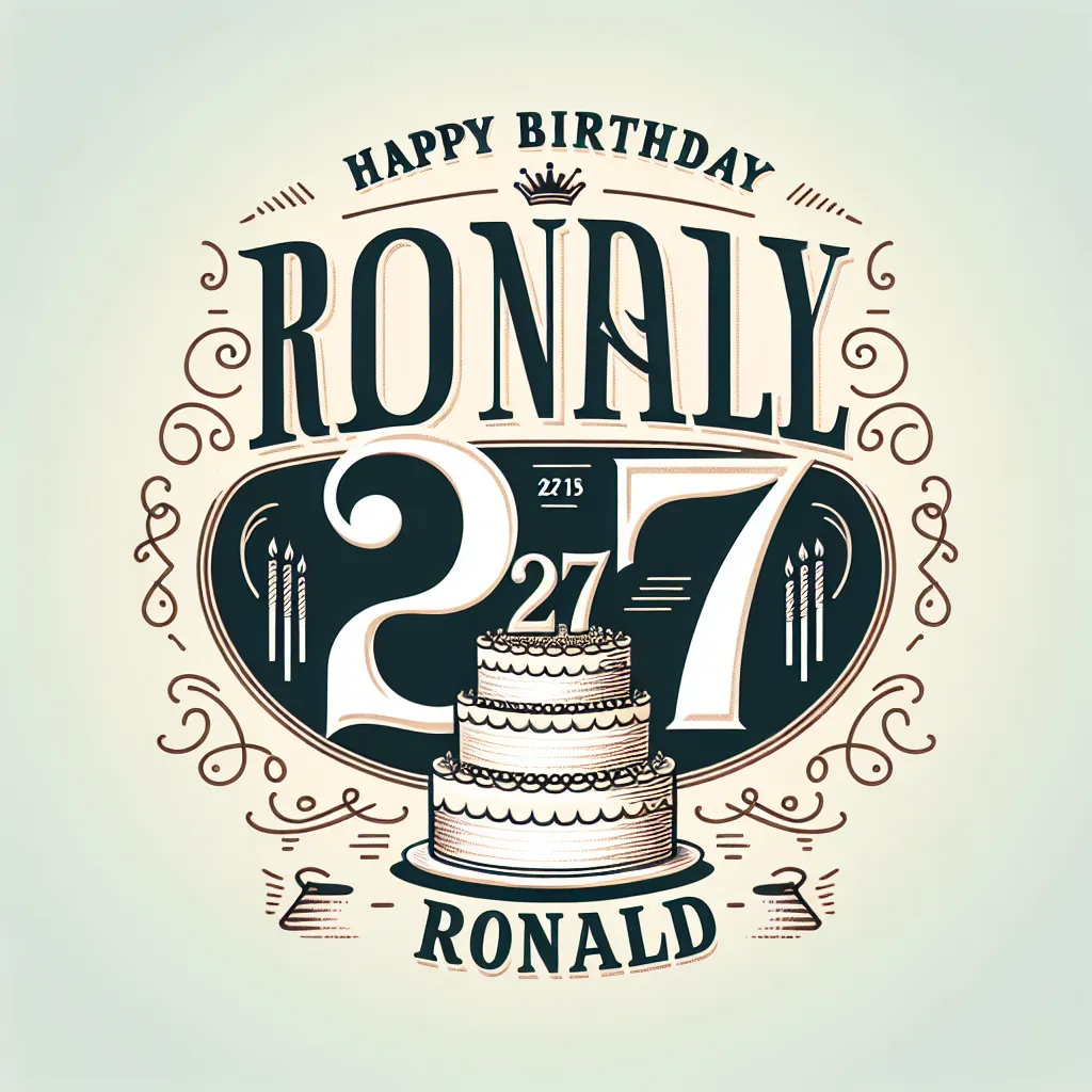 Happy 27th Birthday Ronald with Cake Elegant Classic Style