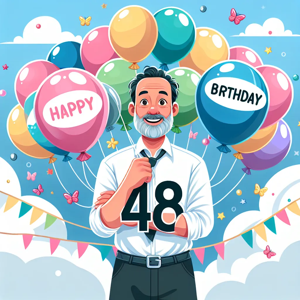 Happy 48th Birthday Ronald with Balloon Illustration Cartoon Style