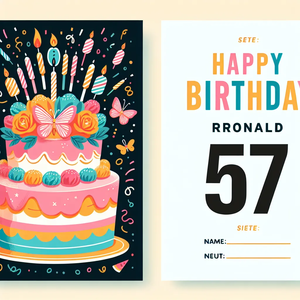 Happy 57th Birthday Ronald with Cake Illustration Cartoon Style