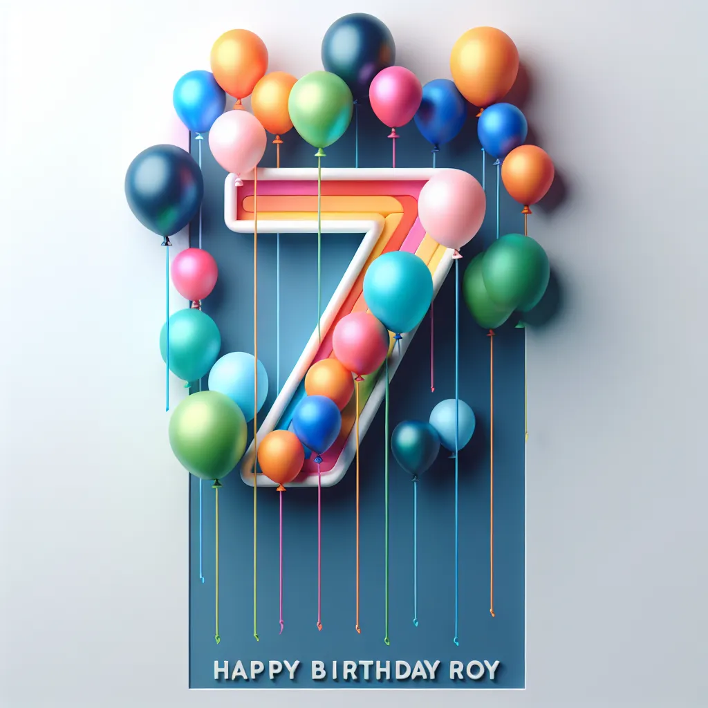 Happy 7th Birthday Roy with Balloon Modern Minimalist Style