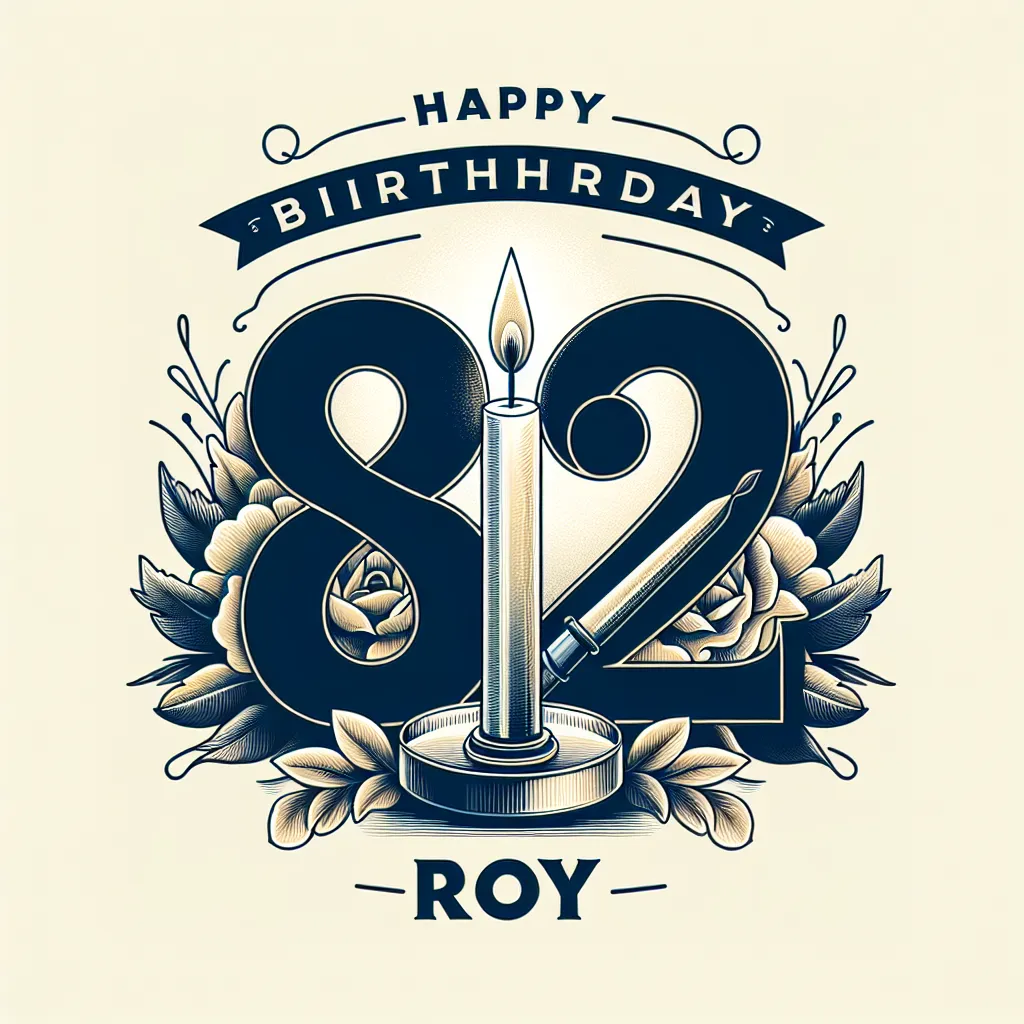 Happy 82nd Birthday Roy with Candle Elegant Classic Style
