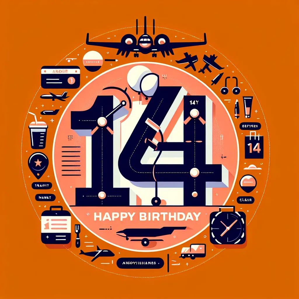 Happy 14th Birthday Russell with Airplanes Modern Minimalist Style