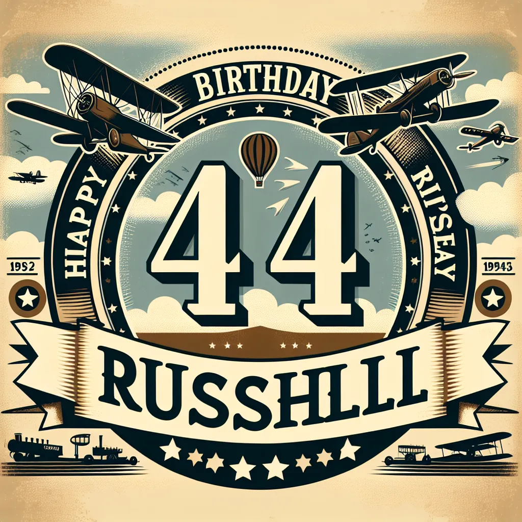 Happy 44th Birthday Russell with Airplanes Vintage Nostalgic Style