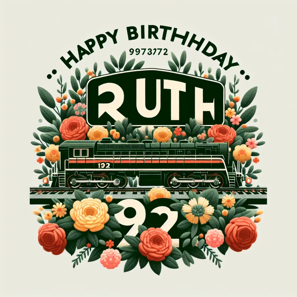 Happy 92nd Birthday Ruth with Train Nature Floral Style