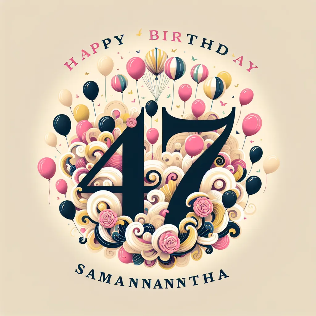 Happy 47th Birthday Samantha with Balloon Elegant Classic Style