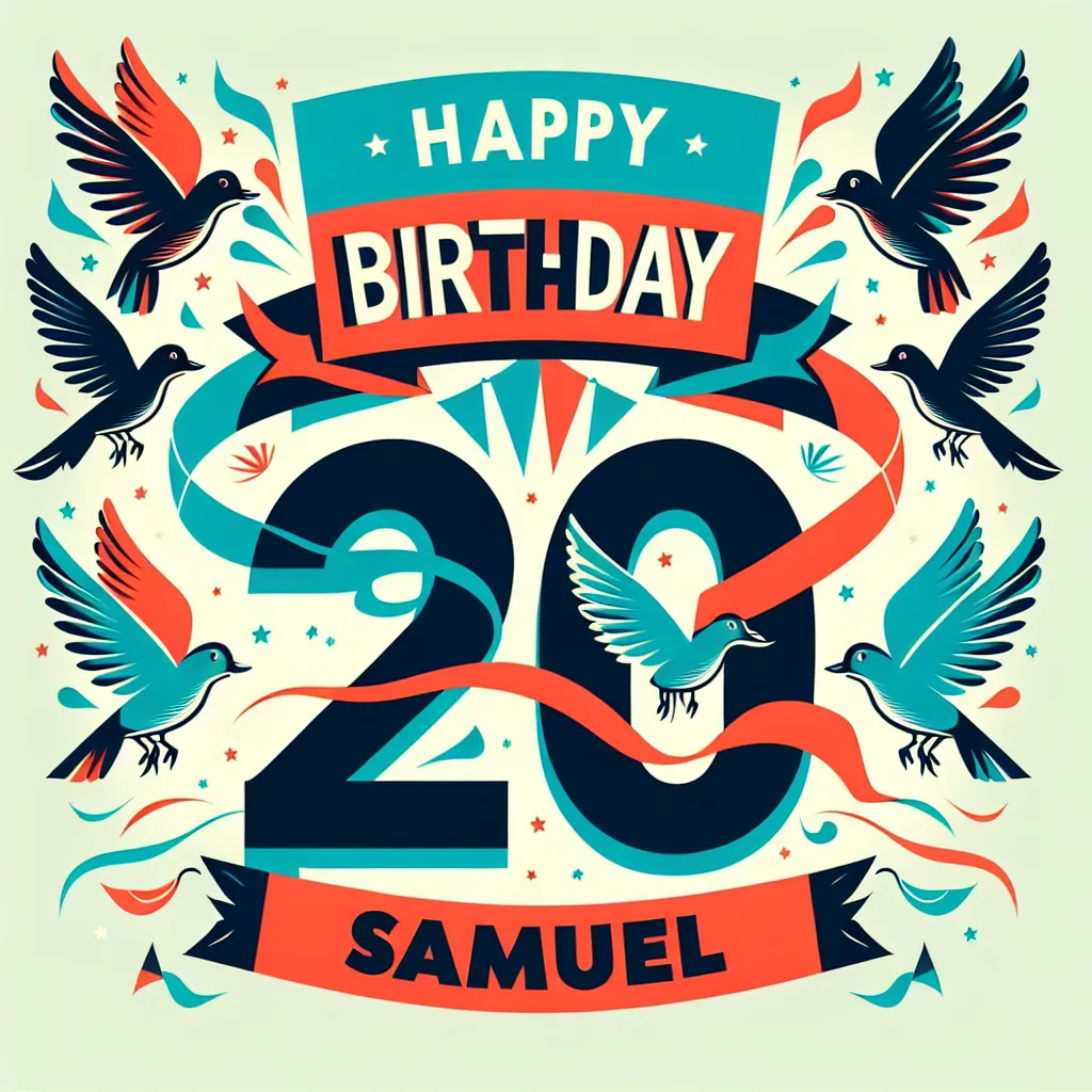 Happy 20th Birthday Samuel with Birds Pop Art Style
