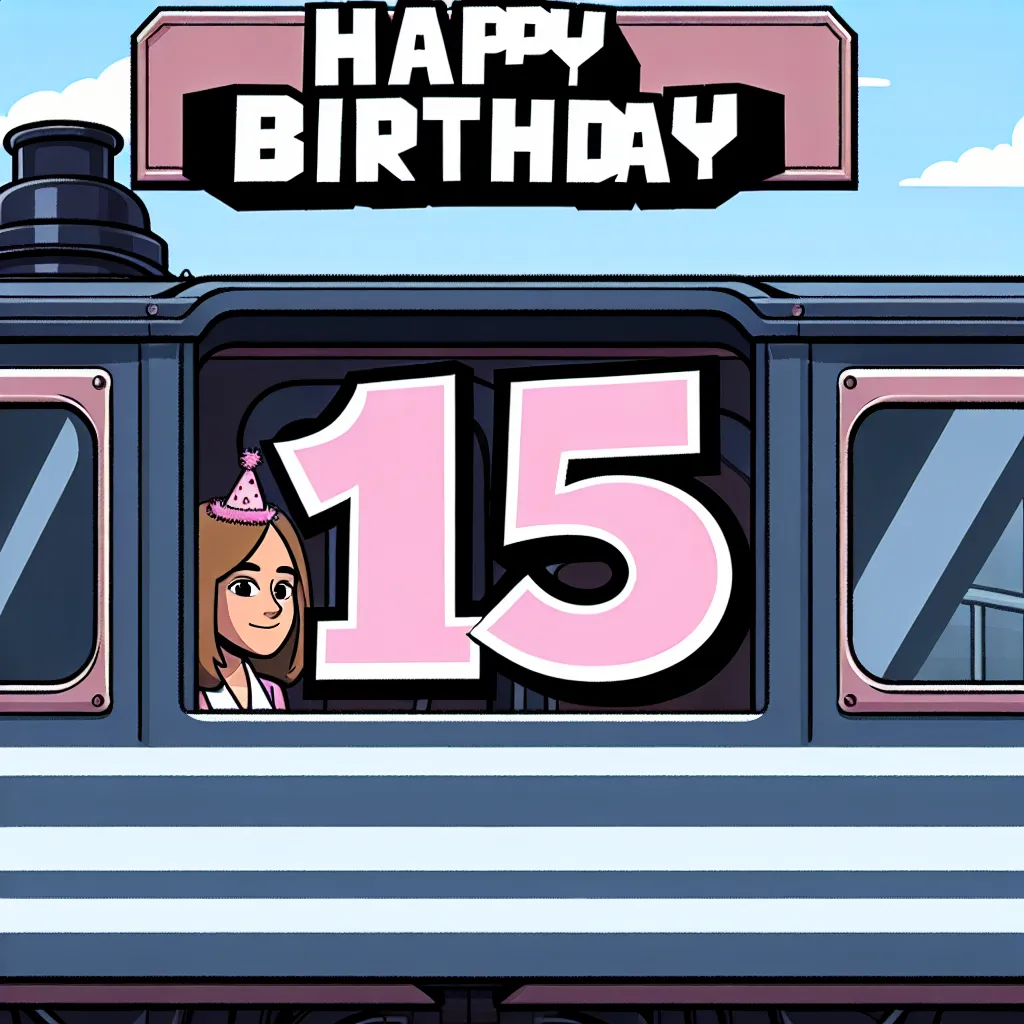 Happy 15th Birthday Sandra with Train Illustration Cartoon Style