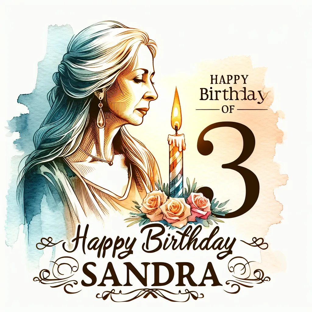 Happy 3rd Birthday Sandra with Candle Watercolor Style