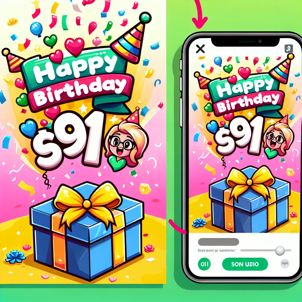 Happy 91st Birthday Sara with Gift Illustration Cartoon Style