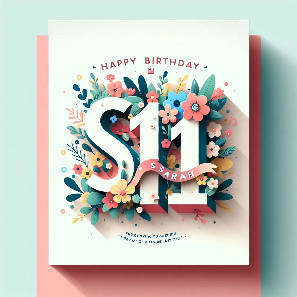 Happy 11th Birthday Sarah with Flowers Modern Minimalist Style