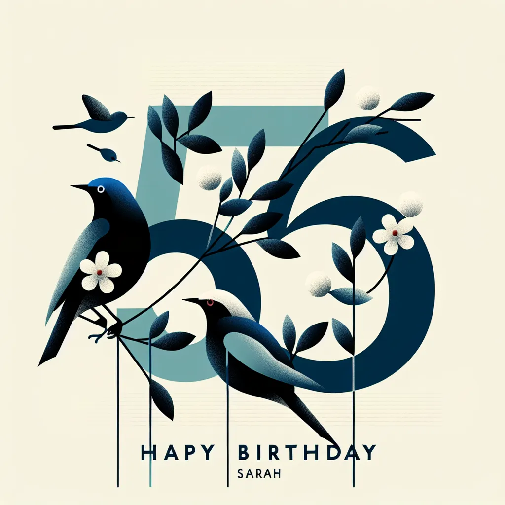 Happy 56th Birthday Sarah with Birds Modern Minimalist Style