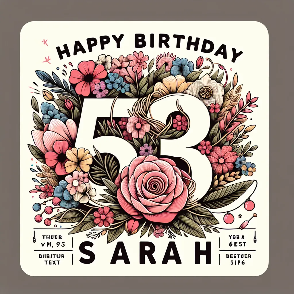 Happy 63rd Birthday Sarah with Flowers Illustration Cartoon Style