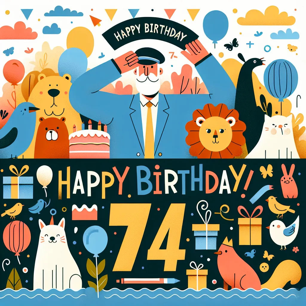 Happy 74th Birthday Scott with Cute Animals Abstract Art Style