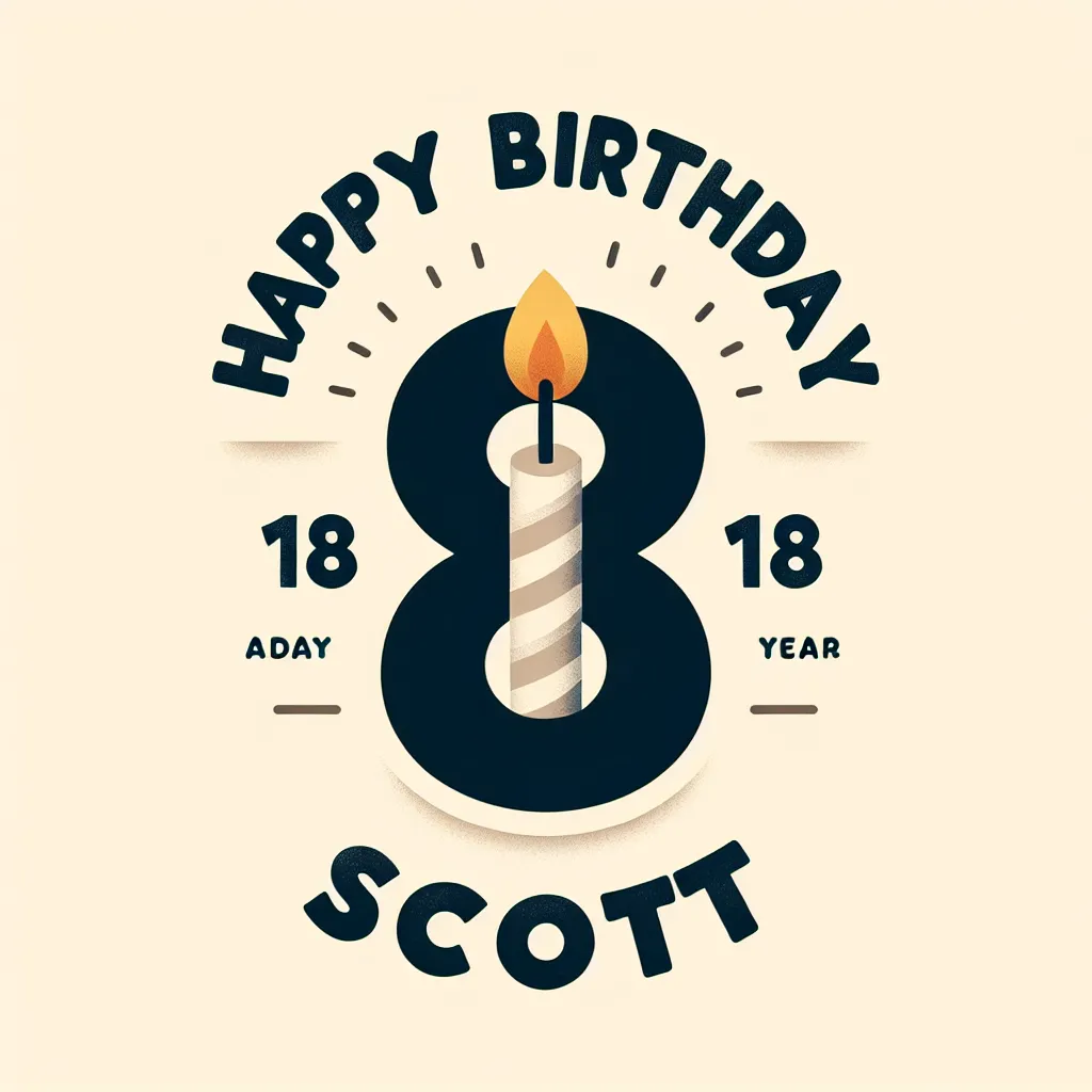 Happy 8th Birthday Scott with Candle Modern Minimalist Style