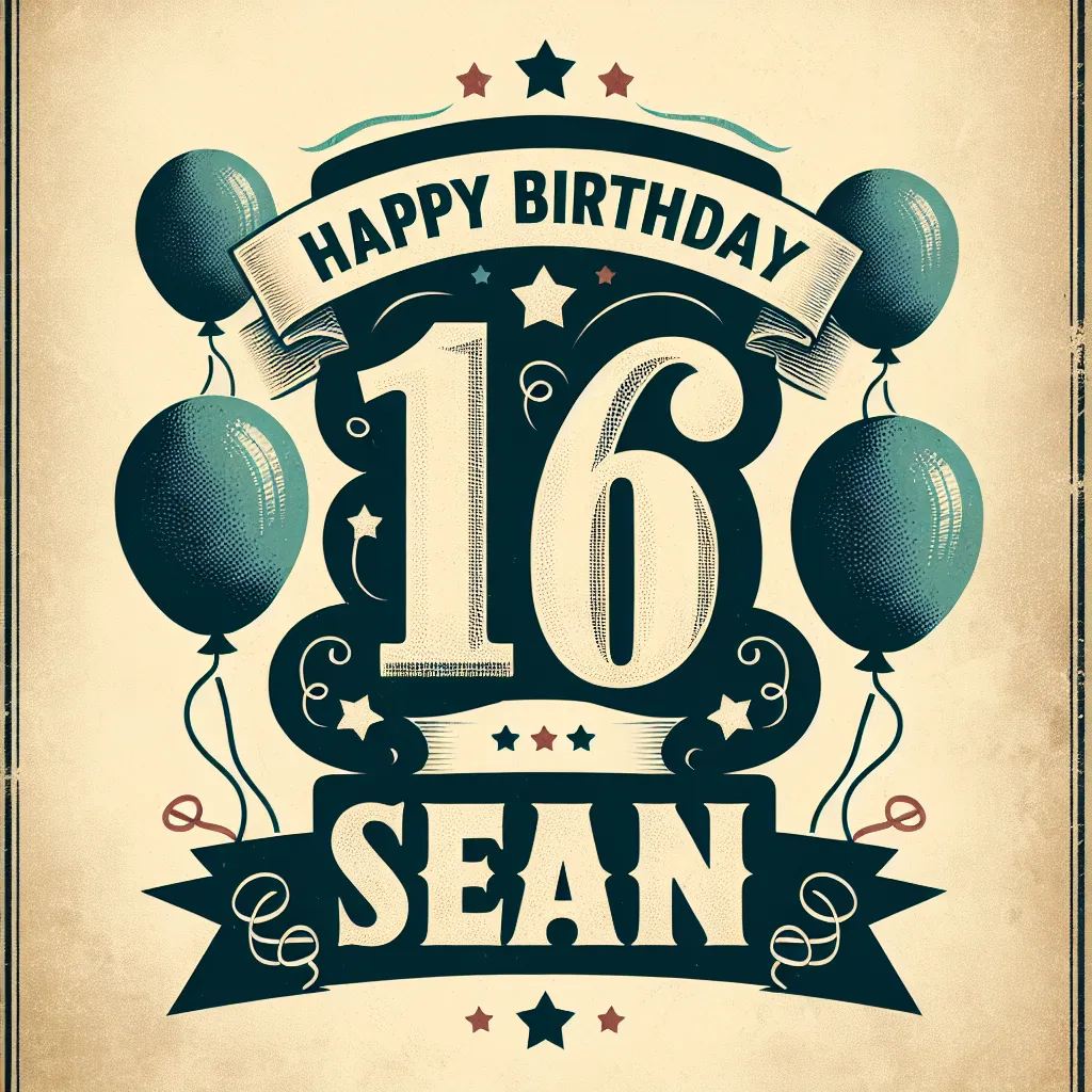 Happy 16th Birthday Sean with Balloon Vintage Nostalgic Style