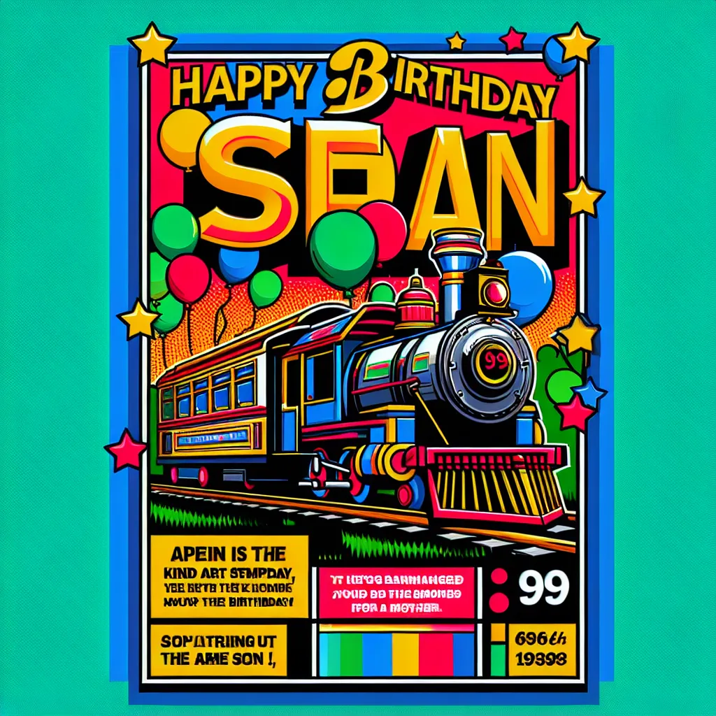 Happy 99th Birthday Sean with Train Pop Art Style